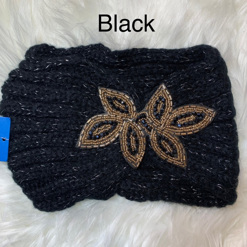 Knitted Headwrap Ear Warmer with Beaded Bling